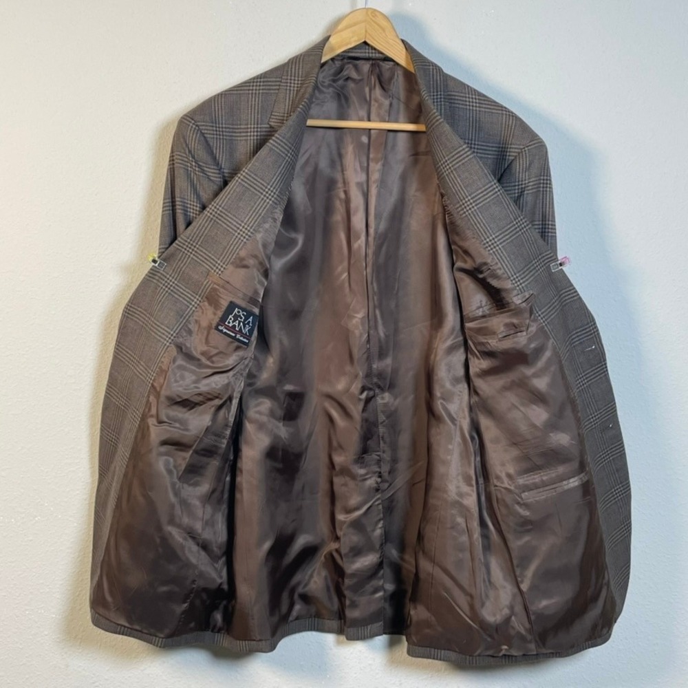 Jos. A. Bank Blazer Mens 41R Brown Plaid 100% Wool Signature Collection Jacket